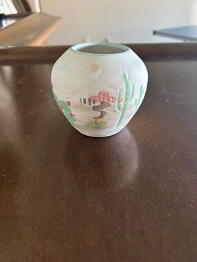 Hand-Painted Southwestern Mini Round Vase - White with Pastel Accents